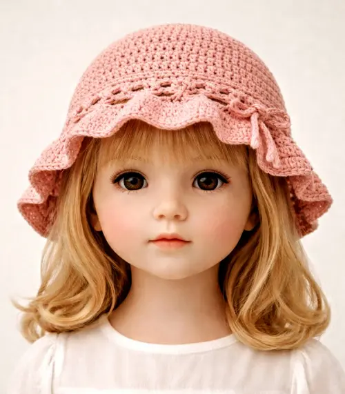 Chapéu infantil  de crochê - rosa