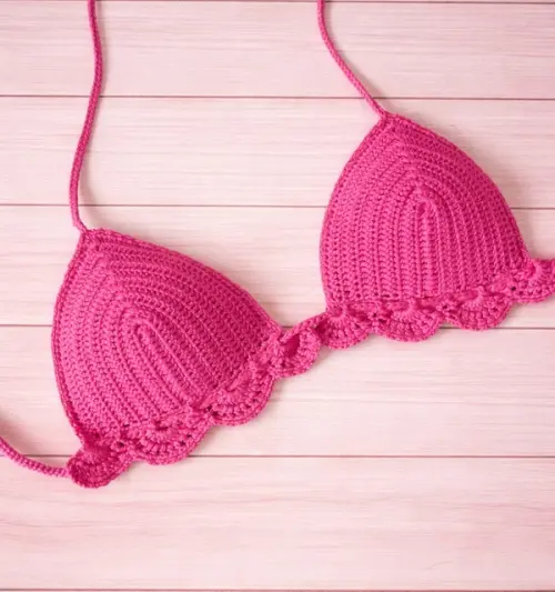 biquini de crochê com babadinho - pink