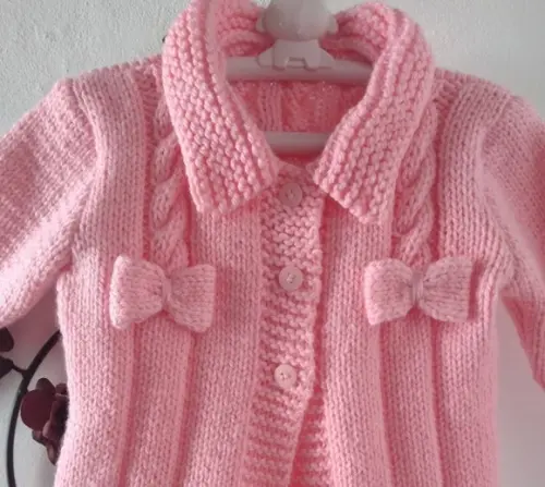 Casaco Infantil em Tricô com Laço - Rosa Claro