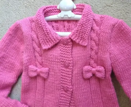 Casaco Infantil em Tricô com Laço - Rosa