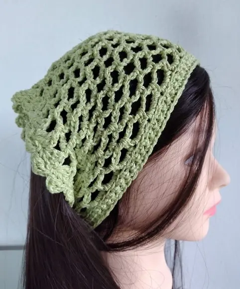 Bandana em Crochê Arcos Verde - Lenço para Cabelos