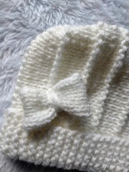 Cachecol e Gorro Infantil em Tricô com Laço - Off White