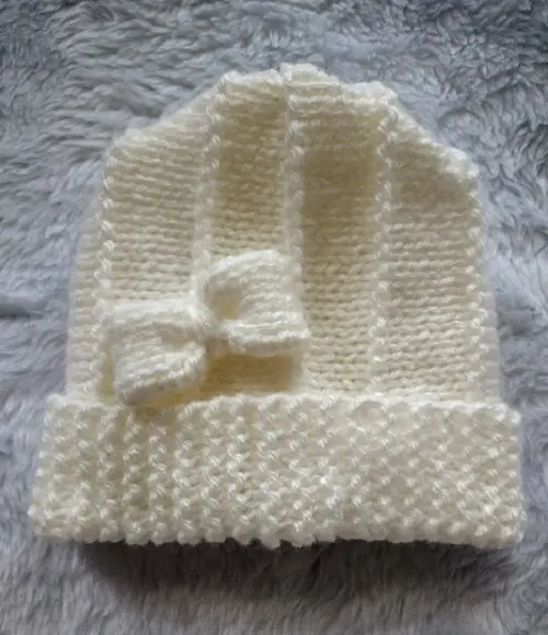 Cachecol e Gorro Infantil em Tricô com Laço - Off White