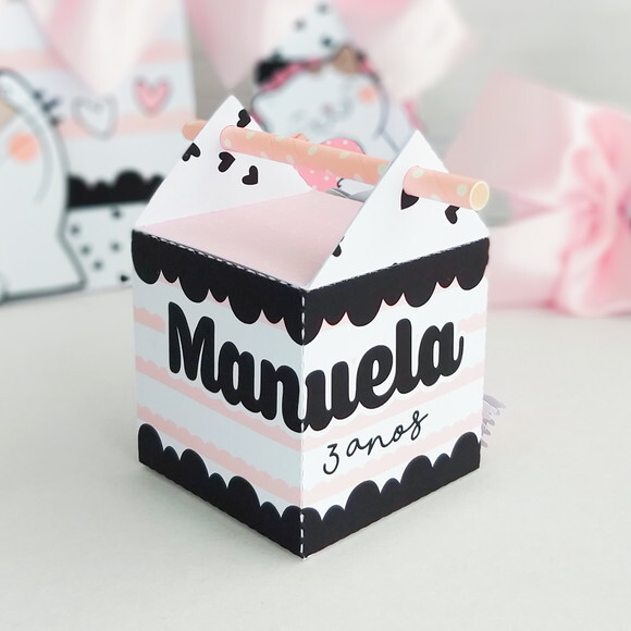 Caixa Cubo Canudo Gatinho Minimalista