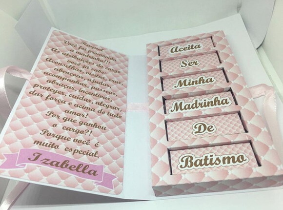 Caixinha Convite Madrinha Completa - Rosa