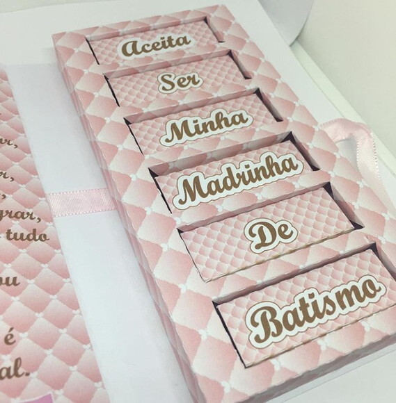 Caixinha Convite Madrinha Completa - Rosa
