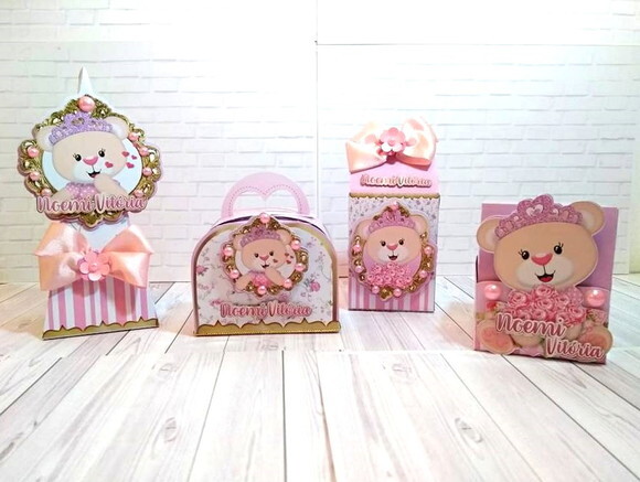 Kit Caixinhas Ursinha Princesa - 40 Itens + Brinde