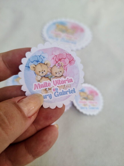 Tag Circular Chá Revelação Ursinhos - 40 Unidades