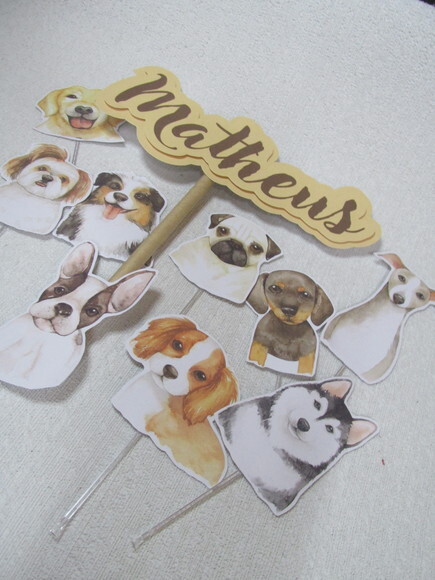 Topo de Bolo Cachorros Aquarela