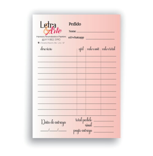 Bloco de Pedido Personalizado A6
