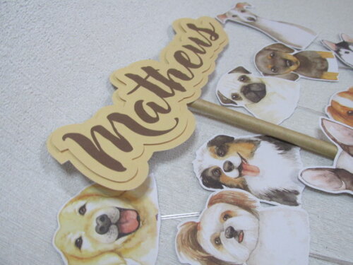 Topo de Bolo Cachorros Aquarela