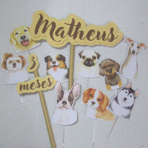 Topo de Bolo Cachorros Aquarela