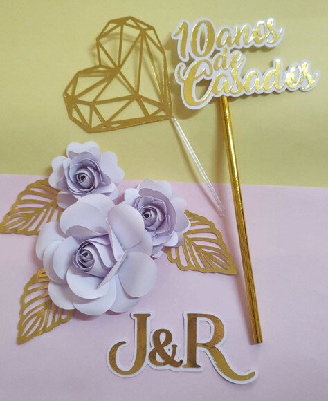Topo de Bolo Casamento Premium - Dourado