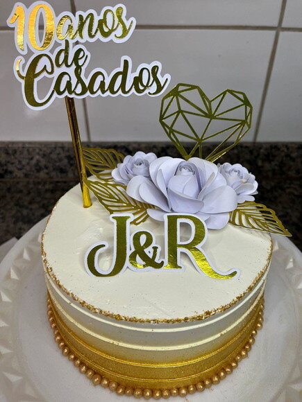 Topo de Bolo Casamento Premium - Dourado
