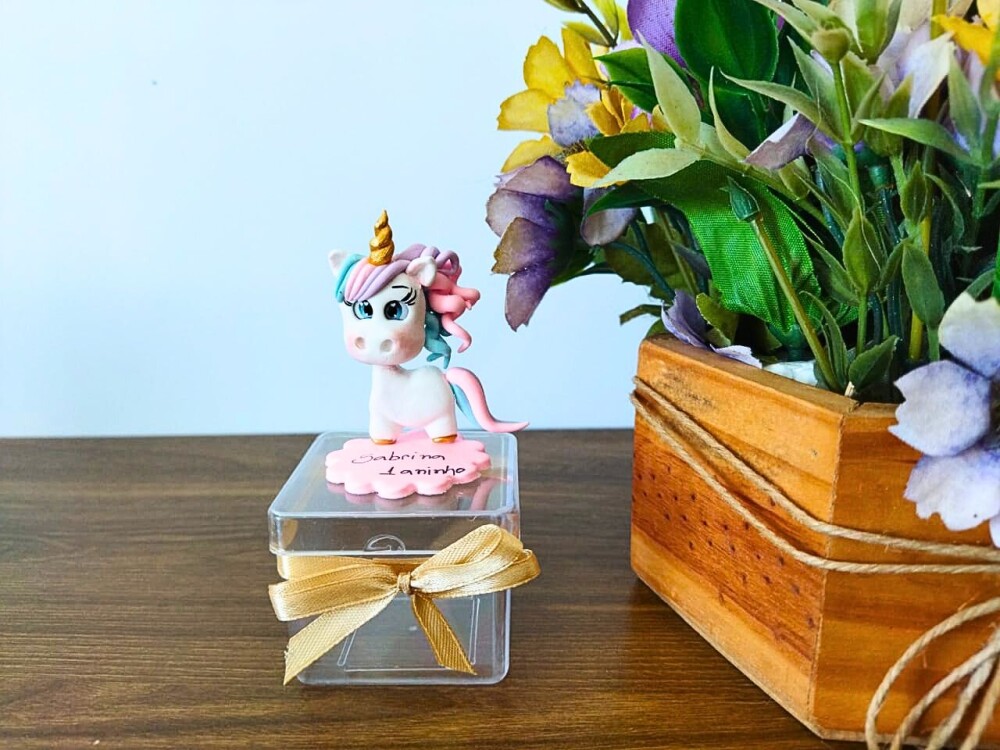 kit com 5 caixinhas unicórnio lembrancinha aniversário em biscu