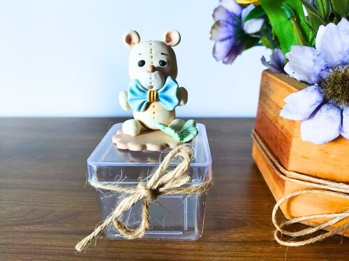 10 caixinhas personalizadas ursinho menino clássico em biscuit