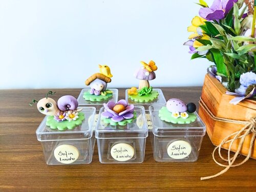 kit 10 caixinhas luxo jardim encantado em biscuit