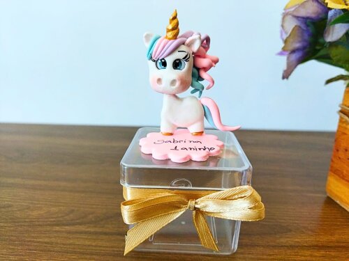 kit com 5 caixinhas unicórnio lembrancinha aniversário em biscuit luxo