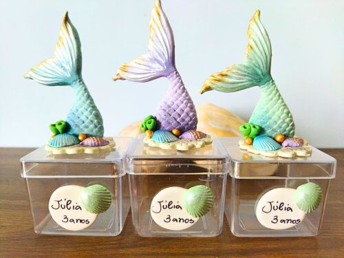 kit com 5 caixinhas cauda de sereia personalizada com nome luxo
