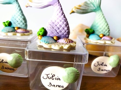 kit com 5 caixinhas cauda de sereia personalizada com nome luxo