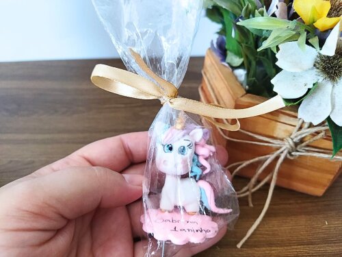 kit 10 enfeites de cuia unicórnio em biscuit personalizado com n