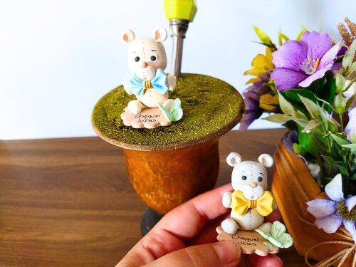 kit 10 enfeites de chimarrão ursinho em biscuit personalizado co