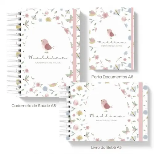 Caderneta de Saúde Vacinação Livro do Bebê Porta Documentos Personalizada Monograma Floral Menina