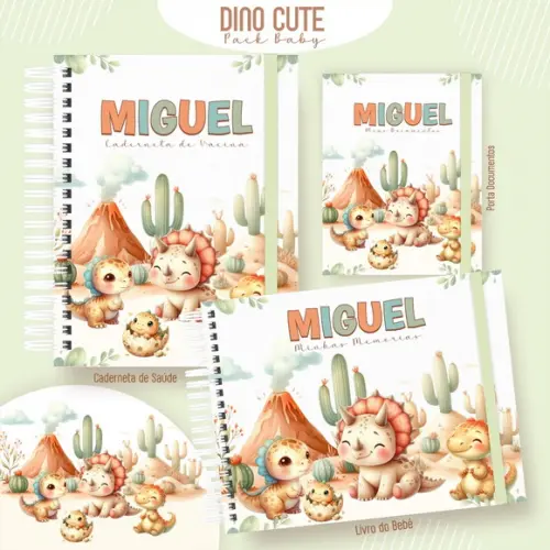 Livro do Bebê + Caderneta de Saúde + Porta Documentos Dino