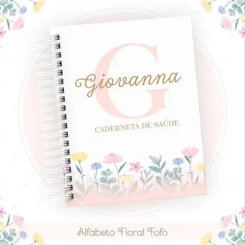 Caderneta de Vacinação Floral Alfabeto Clean Personalizada