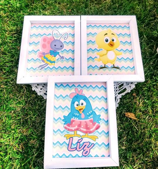 Kit 3 Quadros Galinha Pintadinha Rosa