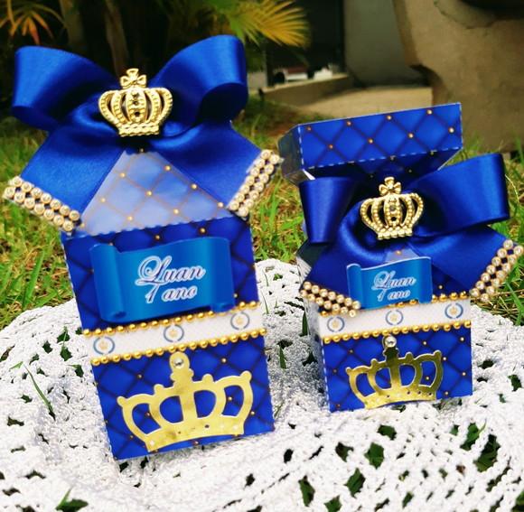 Kit lembrancinhas realeza azul e dourado