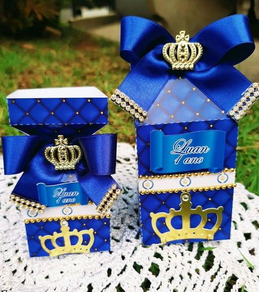 Kit lembrancinhas realeza azul e dourado