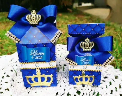 Kit lembrancinhas realeza azul e dourado