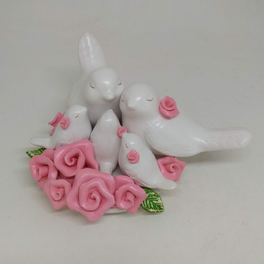 Topo De Bolo Pombinhos De Casamento Com 3 Filhotes