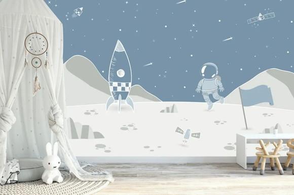 Papel de Parede Adesivo Astronauta Planetas Infantil M²