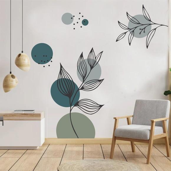Adesivo Parede Decorativo Botânico Floral Boho Tons Verde
