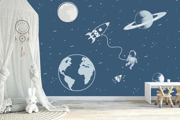 Papel de Parede Adesivo Planetas Astronauta Infantil M² Baby