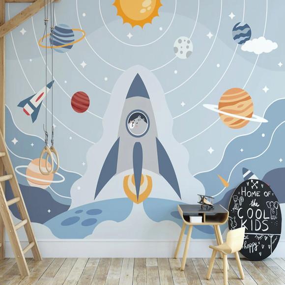 Papel de Parede Auto Adesivo Foguete Planetas Astronauta M²