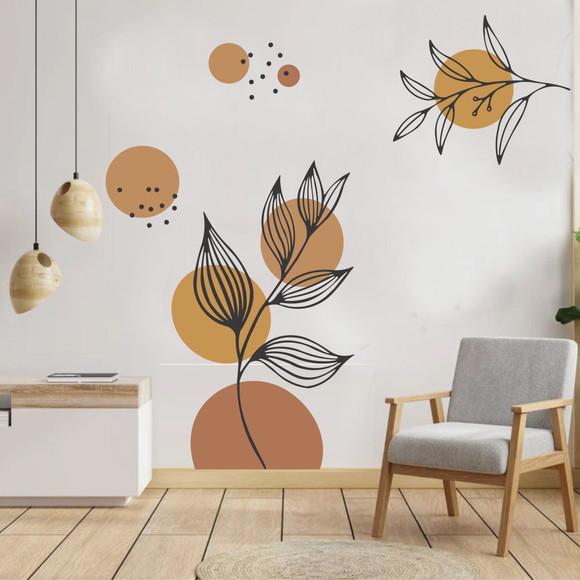 Adesivo Parede Decorativo Botânico Floral Boho Tons Terrosos