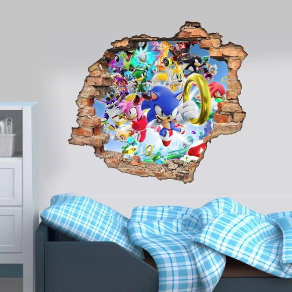 Adesivo Parede Infantil Sonic Buraco 3d