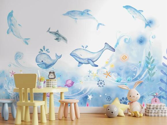 Papel de Parede Adesivo Infantil Fundo do Mar Aquarela M²