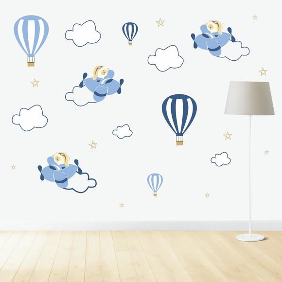 Adesivos Parede Urso Aviador Balões Nuvens Infantil baby