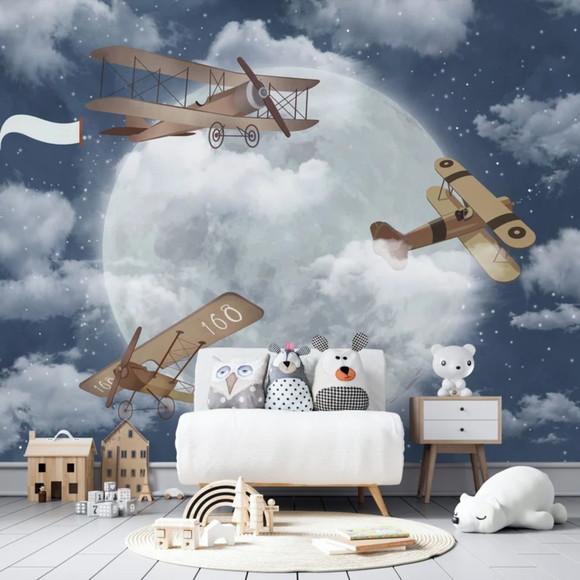 Papel De Parede Adesivo Infantil Aviador Planeta M²