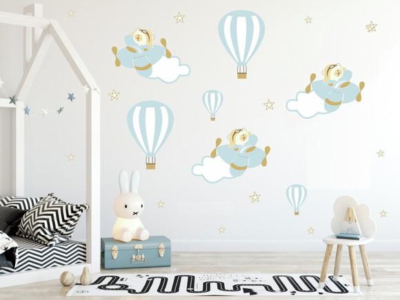 Adesivos Parede Urso Aviador Balões Nuvens Infantil
