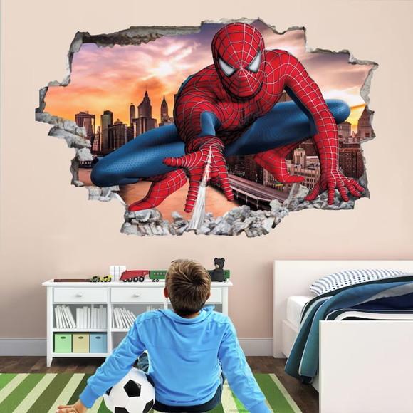 Adesivo Parede Infantil Homem Aranha Buraco 3d 150x100cm