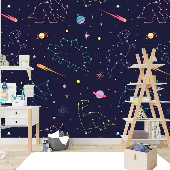 Papel de Parede Adesivo Constelação Planetas Dinossauros M²