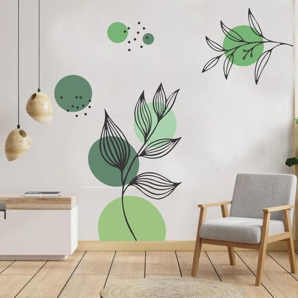 Adesivo Parede Decorativo Botânico Floral Boho Tons Verde 01