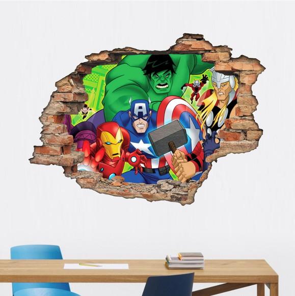 Adesivo Parede Herois Vingadores Buraco 3D