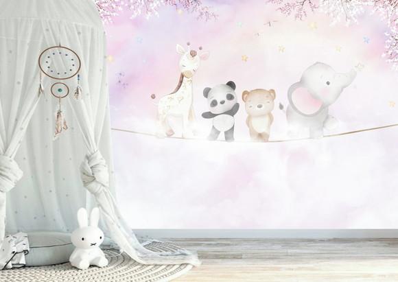 Papel de Parede Adesivo Arco Iris Safari Baby M²