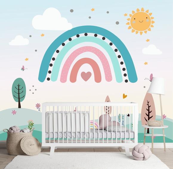 Papel de Parede Auto adesivo Arco Íris Jardim Encantado m²